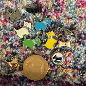 Vintage Scottie Dog charms and bits Coach plastic buttons intaglio